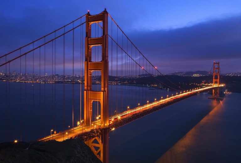 Golden Gate Bridge at night in San Francisco California